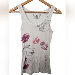 Vintage Billabong White Tank Top with Purple and Gray Graphics Size Small
